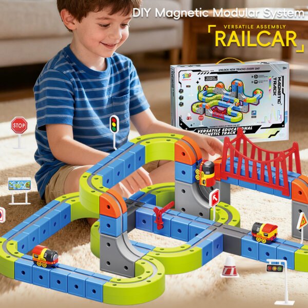 electric train set for kids with magnetic rail 86 pcs