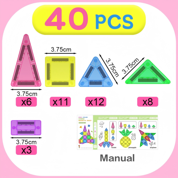 40 pieces mini magnetic tiles