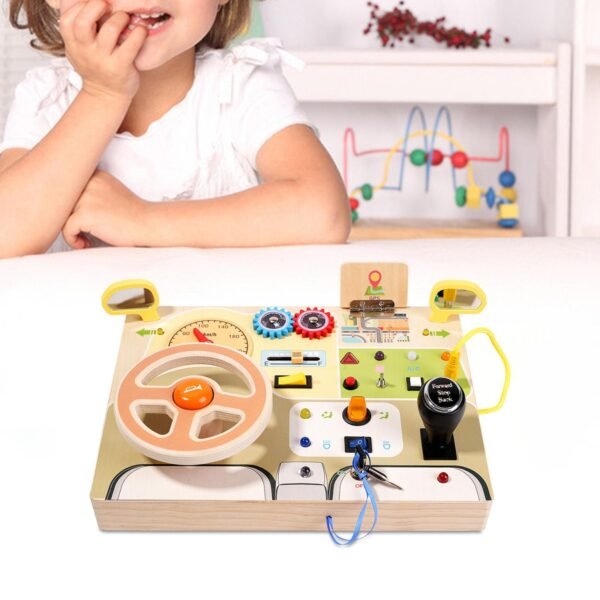 wooden busy board car steering wheel
