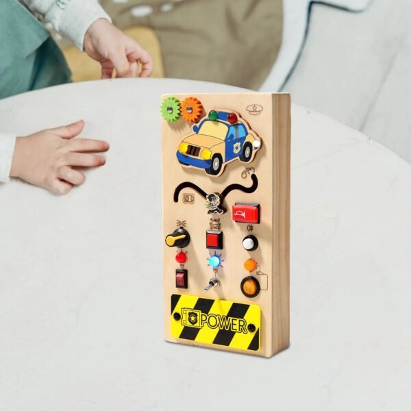 wooden busy board police car model