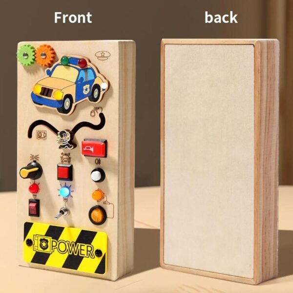wooden busy board police car model