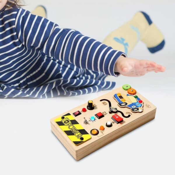 wooden busy board police car model