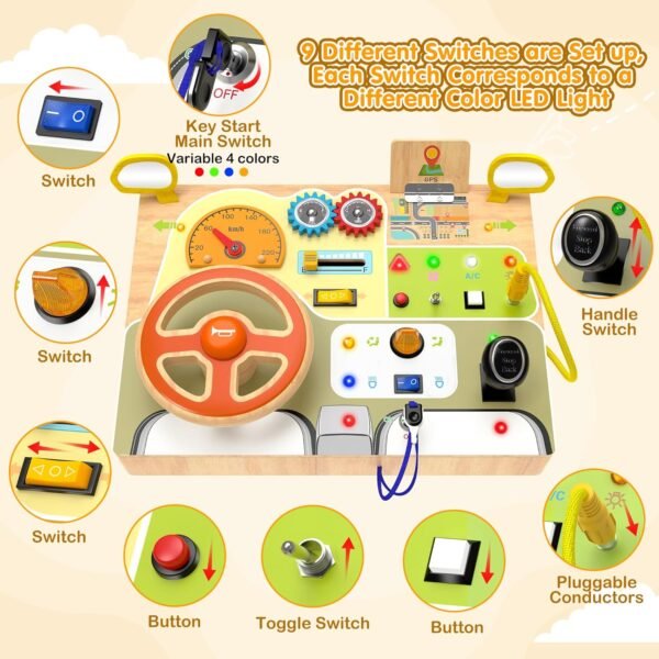 wooden busy board car steering wheel